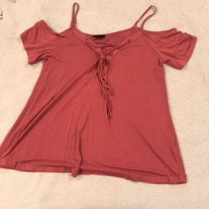 Red off the shoulder shirt